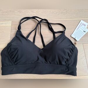 Calia Strappy Back Ruched Bikini Top Black M | Medium Support Swimwear